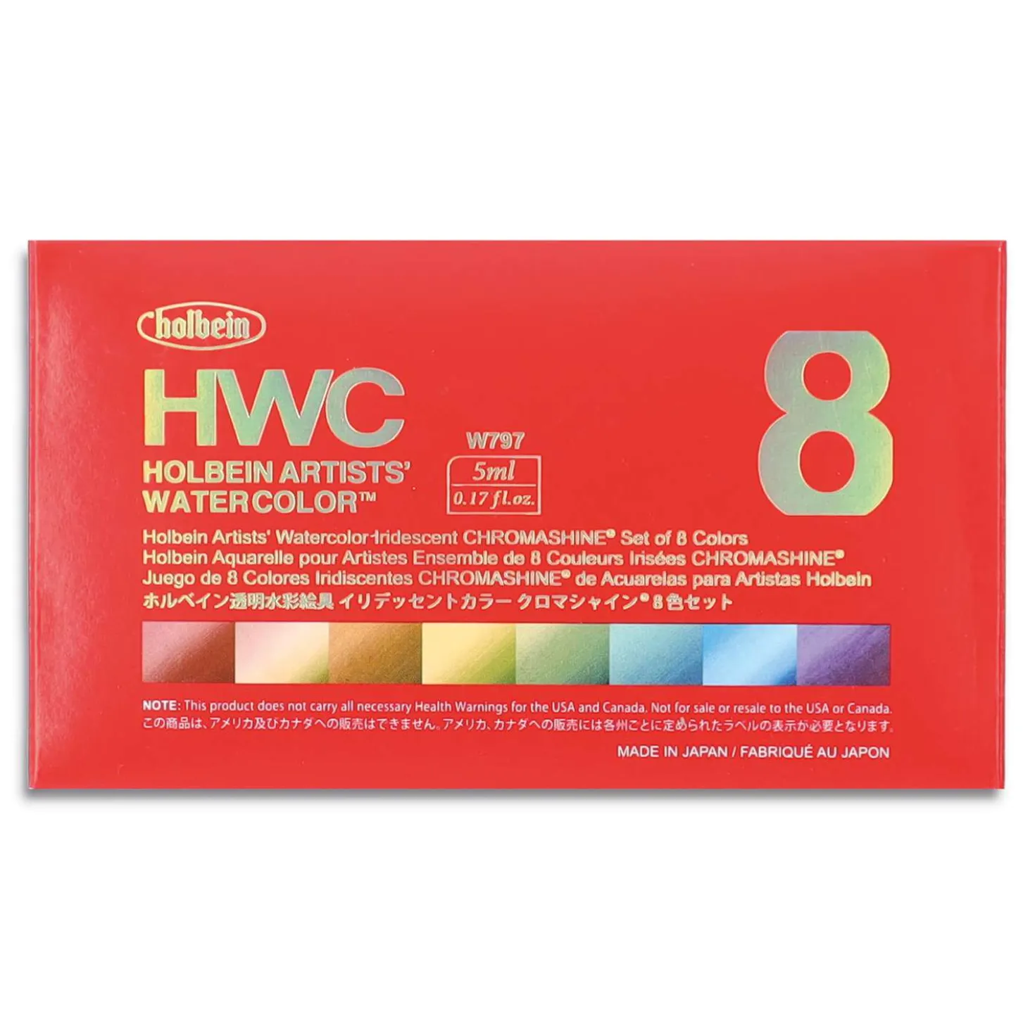 HOLBEIN Künstler-Aquarellfarbe CHROMASHINE Set, 8 Farben je 5 ml