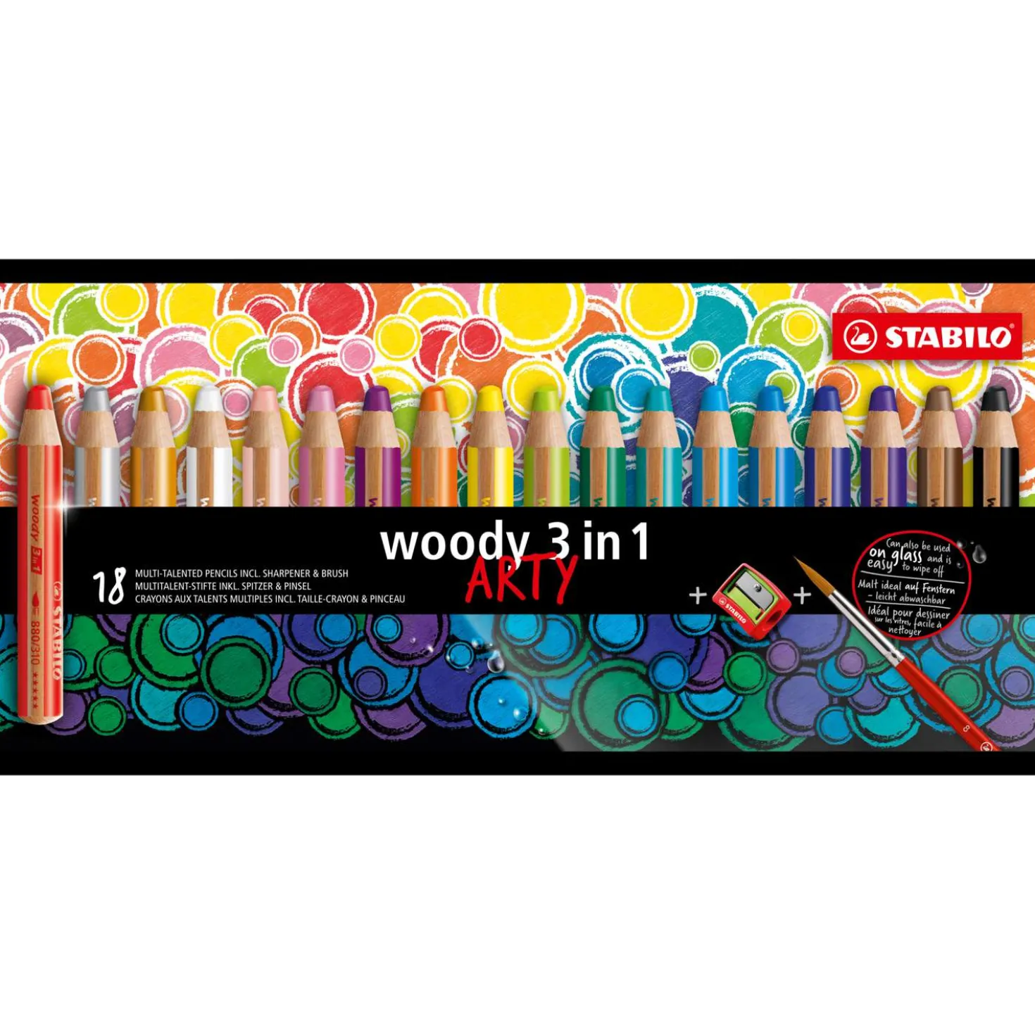 STABILO® ARTY woody 3 in 1 Set mit Pinsel + Spitzer