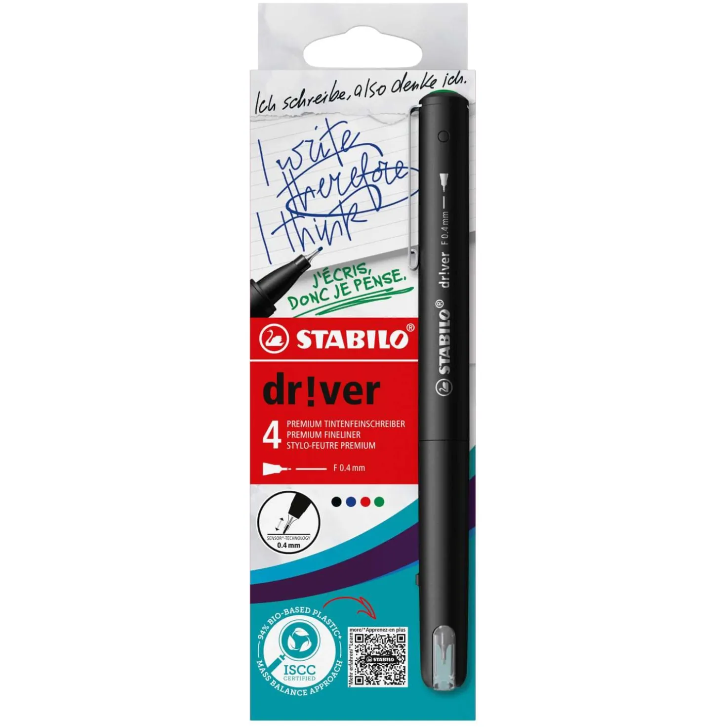STABILO® dr!ver Premium-Filzschreiber Fein im 4er Kartonetui
