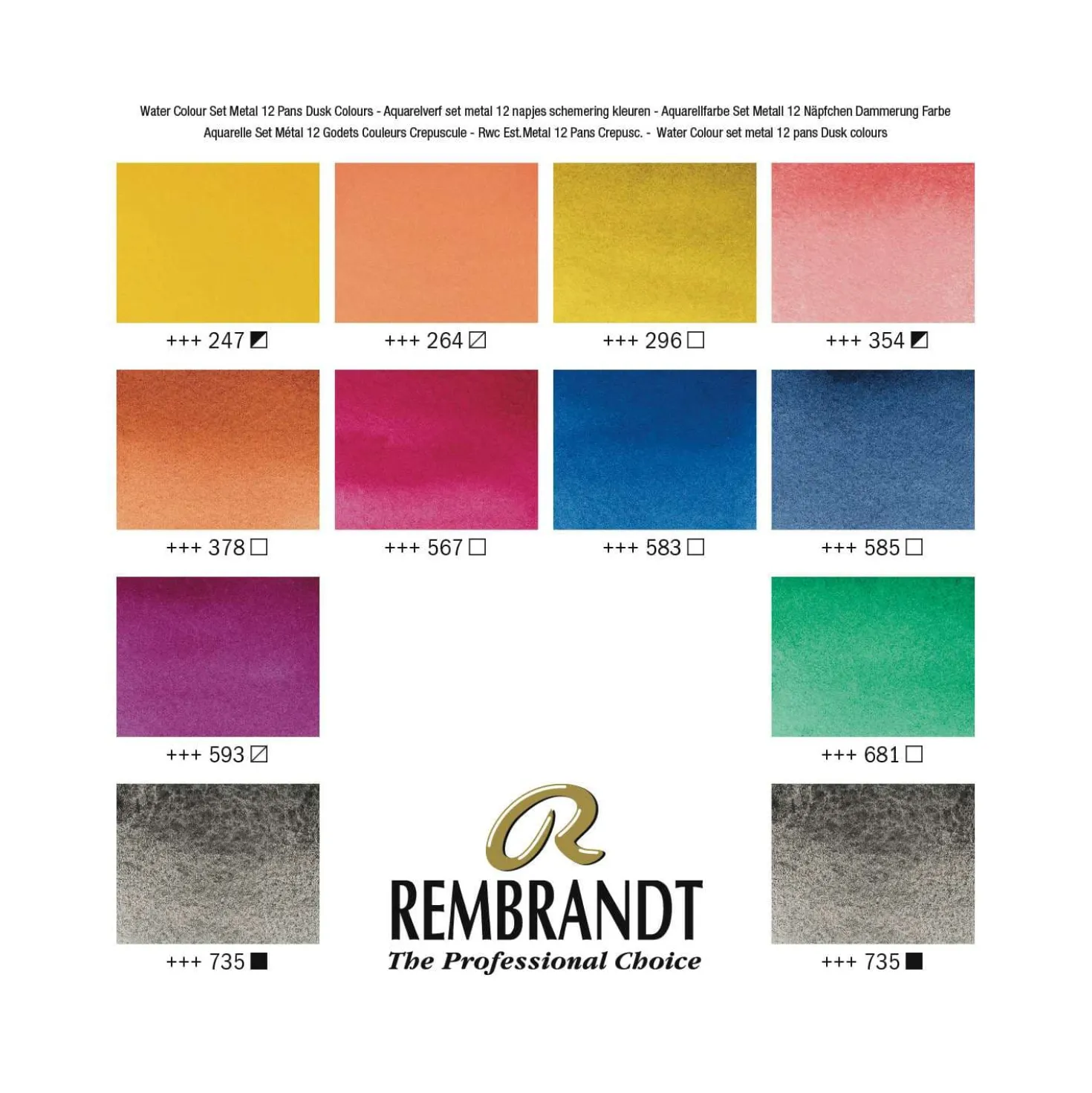 Talens REMBRANDT Aquarellkasten "Oxidschwarz & Mischfarben"