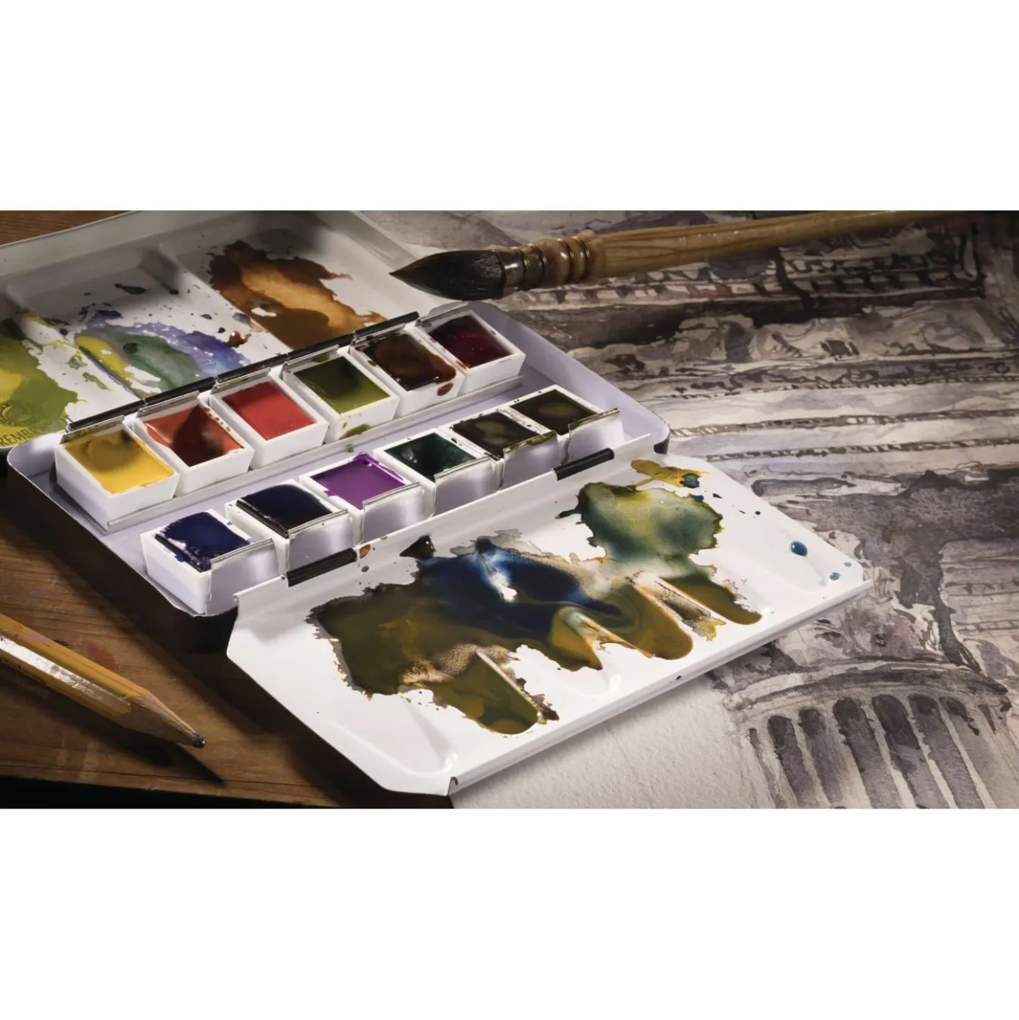Talens REMBRANDT Aquarellkasten "Oxidschwarz & Mischfarben"